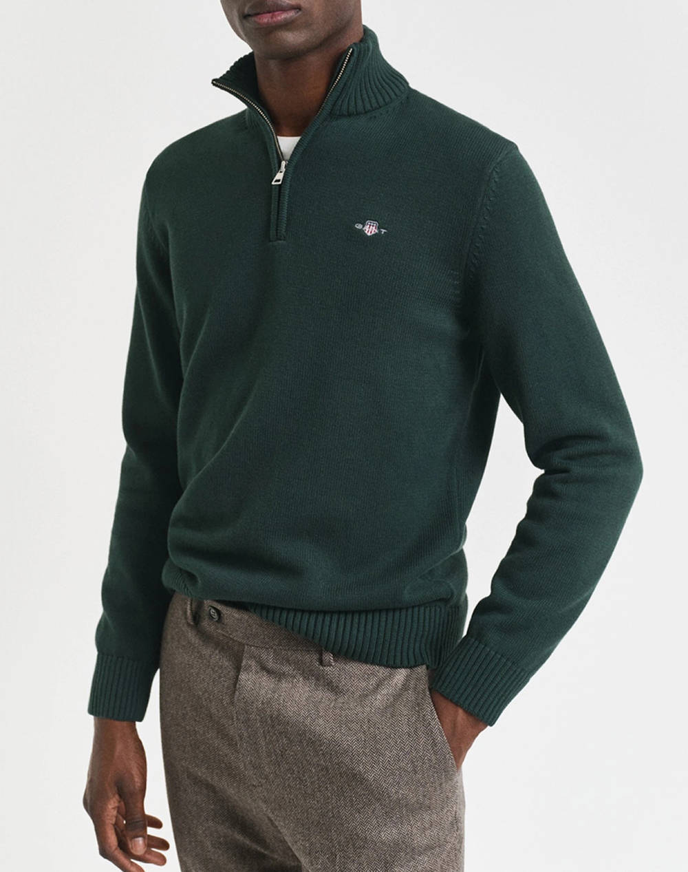 Gant Mm Casual Cotton Half Zip Sweater Men Clothes T Shirts & Sweatshirts Knits Darkgreen Cotton 3G8030170 374 Male Knits Green