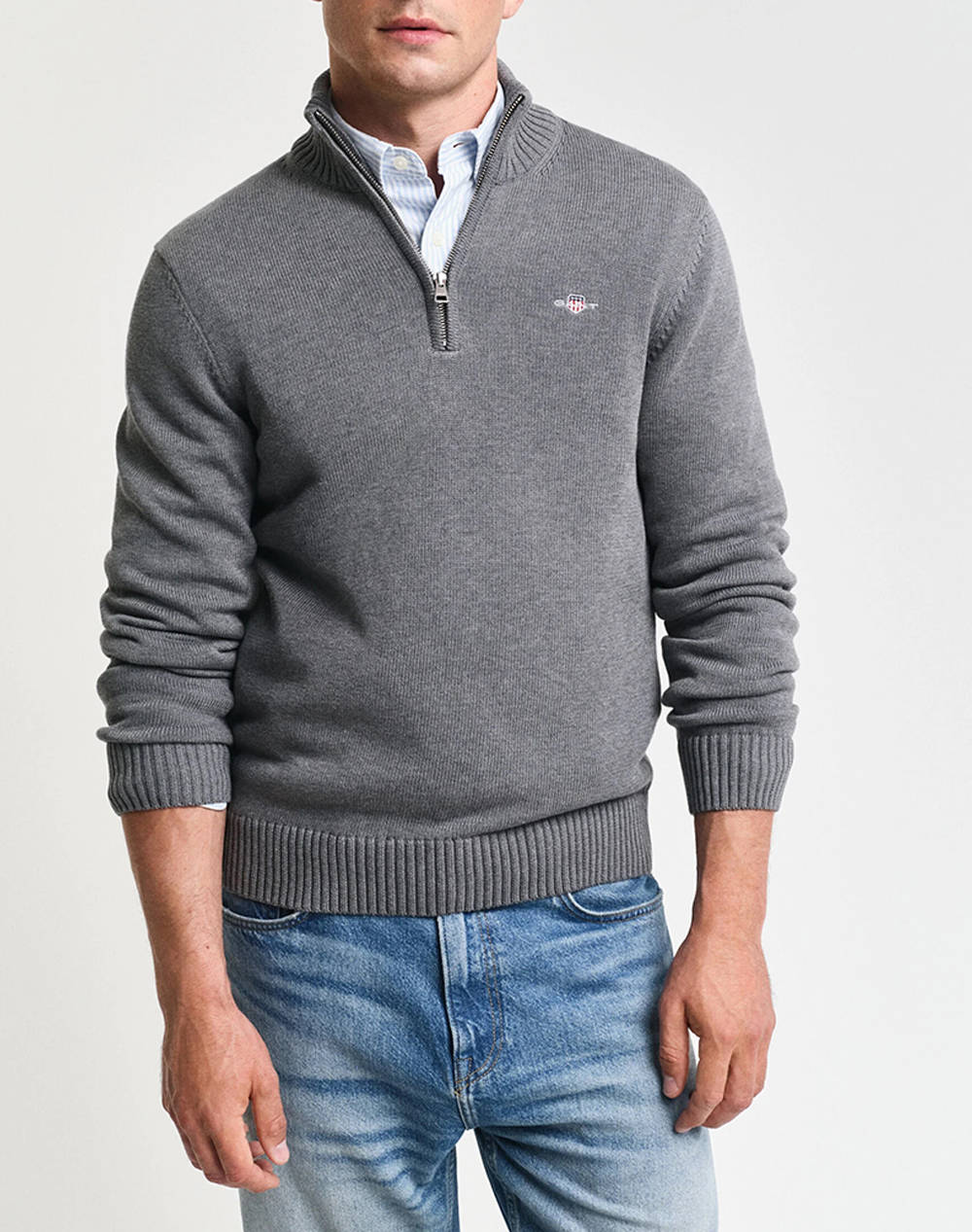 Gant Mm Casual Cotton Half Zip Sweater Men Clothes T Shirts & Sweatshirts Knits Gray Cotton 3G8030170 92 Male Knits