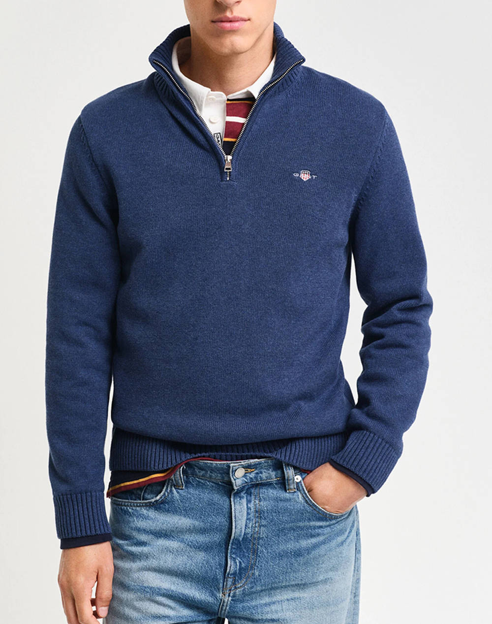Gant Mm Casual Cotton Half Zip Sweater Men Clothes T Shirts & Sweatshirts Knits Jeanblue Cotton 3G8030170 902 Male Knits Blue