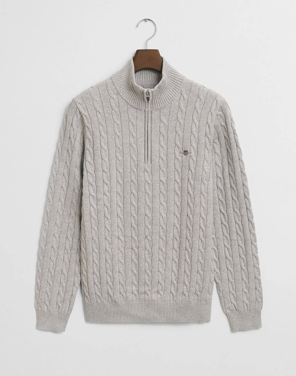 Gant Ls Cotton Cable Half Zip Sweater Men Clothes T Shirts & Sweatshirts Knits Lightgray Cotton 3G8050603 87 Male Knits