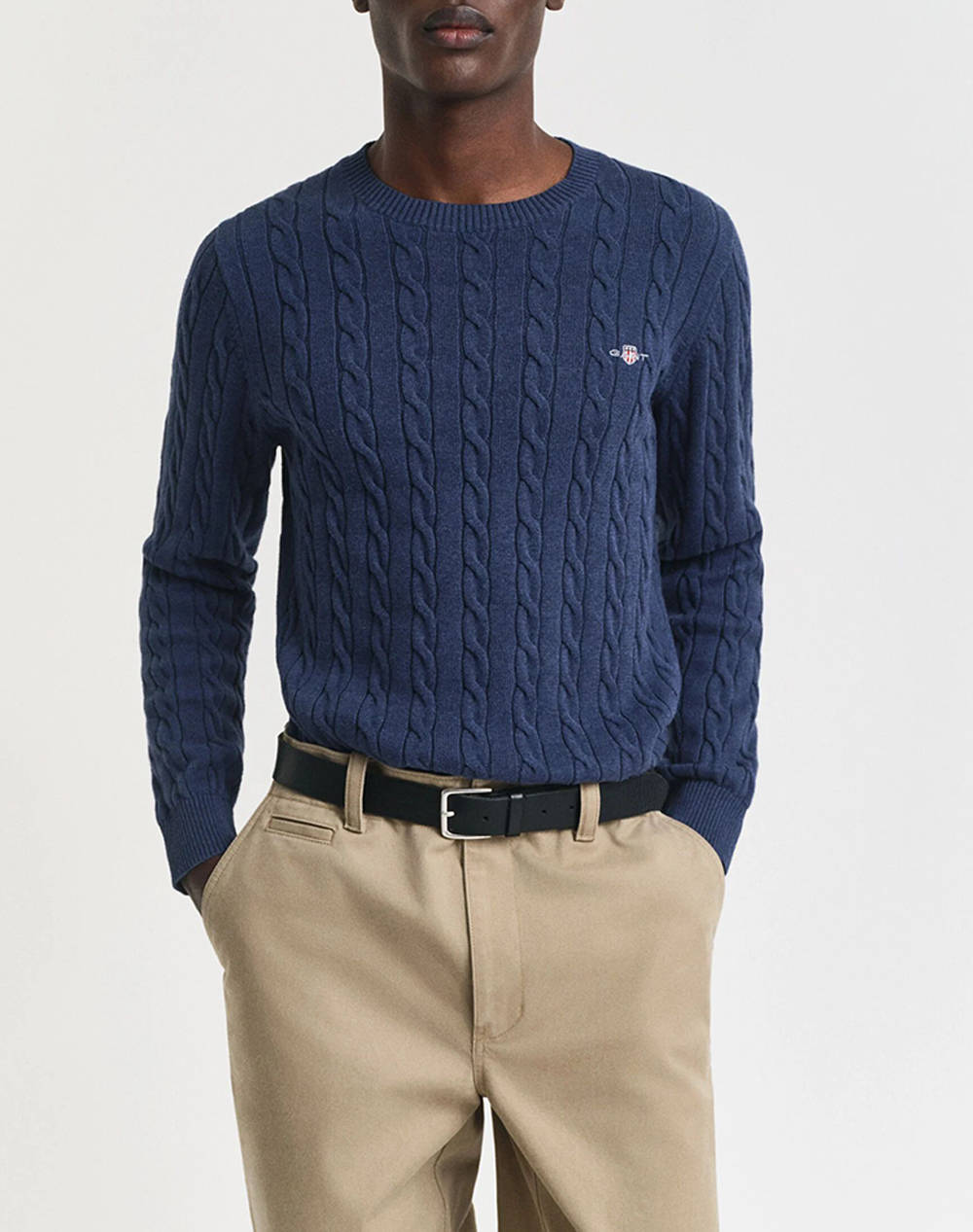Gant Mm Cotton Cable C Neck Sweater Men Clothes T Shirts & Sweatshirts Knits Indigo Cotton 3G8050601 902 Male Knits