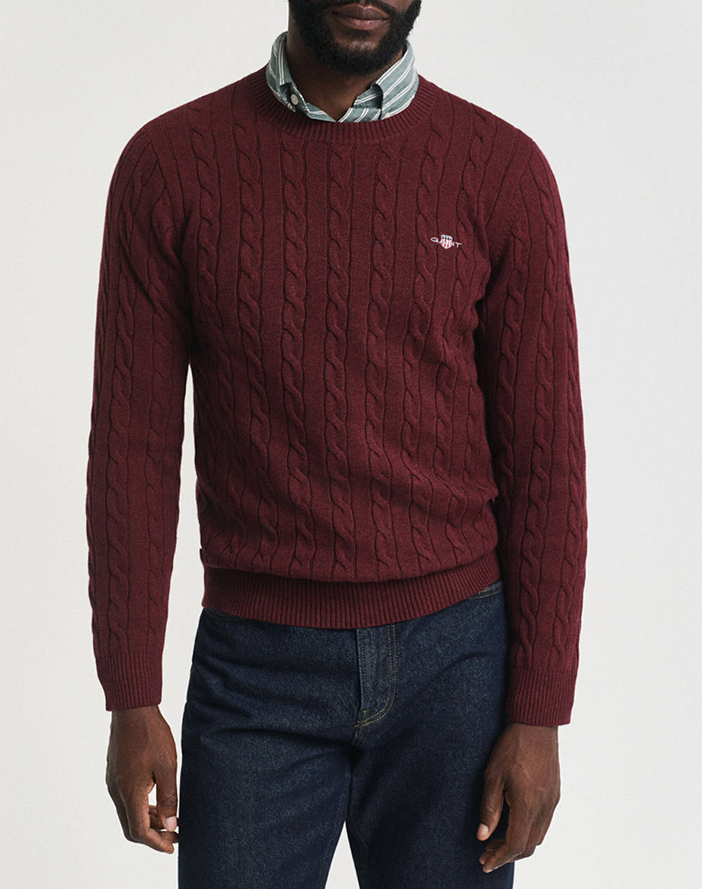Gant Mm Cotton Cable C Neck Sweater Men Clothes T Shirts & Sweatshirts Knits Redwine Cotton 3G8050601 677 Male Knits