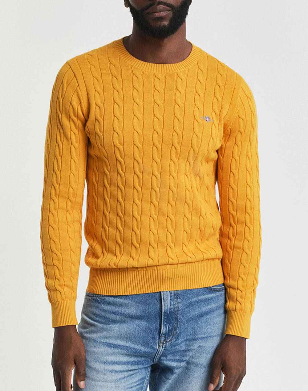 Gant Mm Cotton Cable C Neck Sweater Men Clothes T Shirts & Sweatshirts Knits Yellow Cotton 3G8050601 751 Male Knits