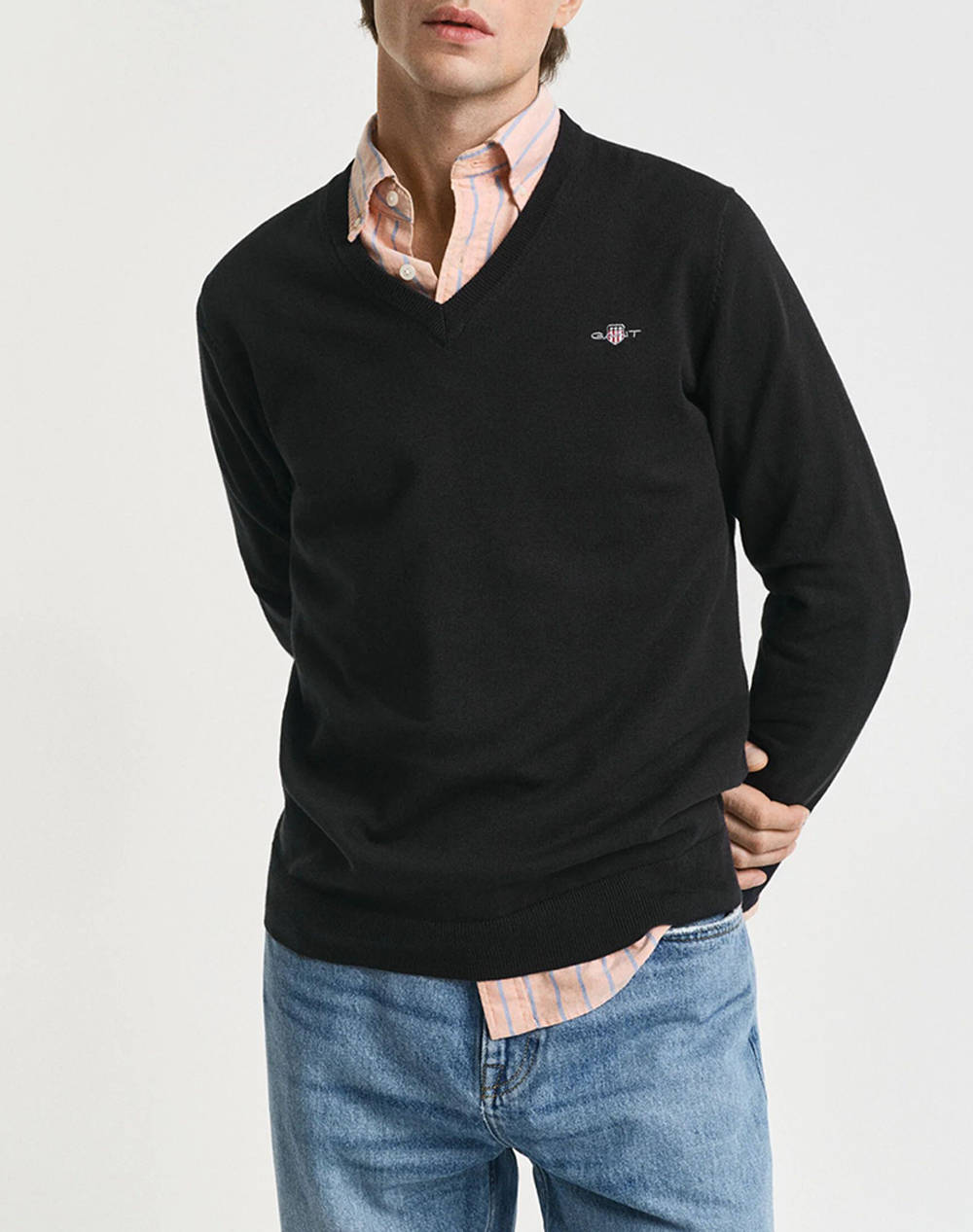Gant Sweater Ls Classic Cotton V Neck Men Clothes T Shirts & Sweatshirts Knits Black Cotton 3G8030562 5 Male Knits Black