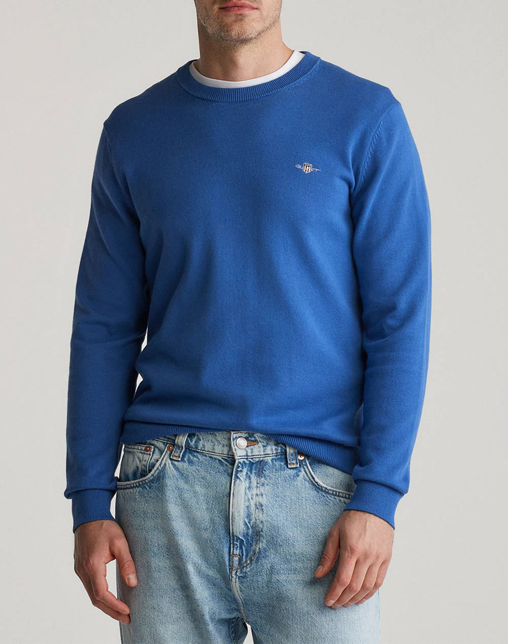 Gant Sweater Ls Classic Cotton C Neck Men Clothes T Shirts & Sweatshirts Knits Blue Cotton 3G8030561 407 Male Knits Blue