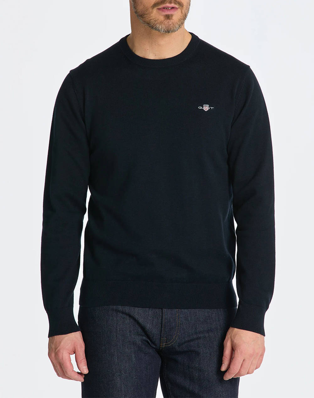 Gant Sweater Ls Classic Cotton C Neck Men Clothes T Shirts & Sweatshirts Knits Darkblue Cotton 3G8030561 433 Male Knits Blue