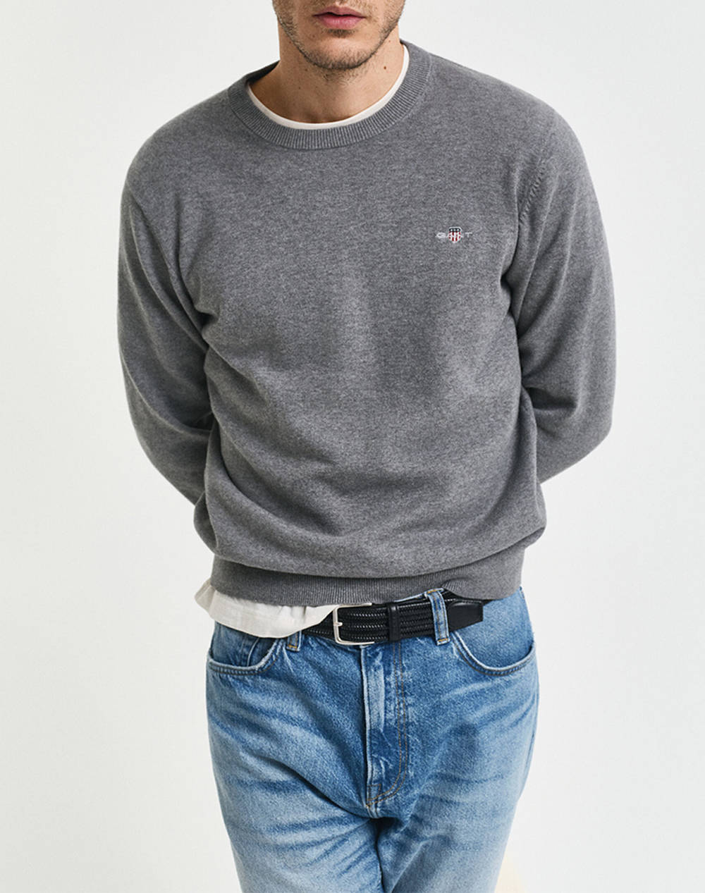Gant Sweater Ls Classic Cotton C Neck Men Clothes T Shirts & Sweatshirts Knits Gray Cotton 3G8030561 92 Male Knits