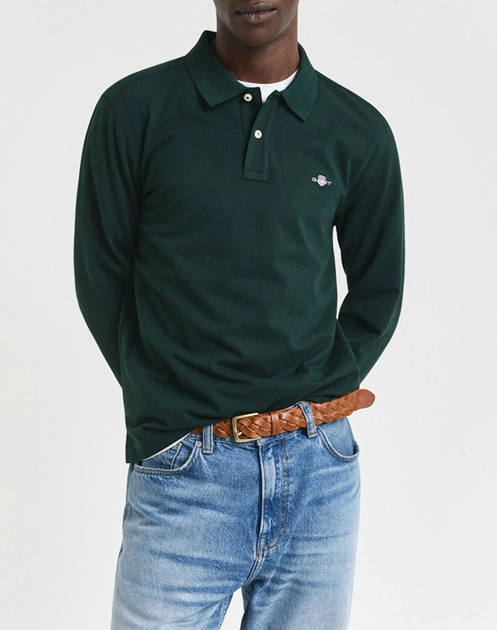 Gant Ls Reg Shield Ls Pique Rugger T Shirt Men Clothes T Shirts & Sweatshirts Polo Darkgreen Cotton 3G2230 1 374 Male Polo Green