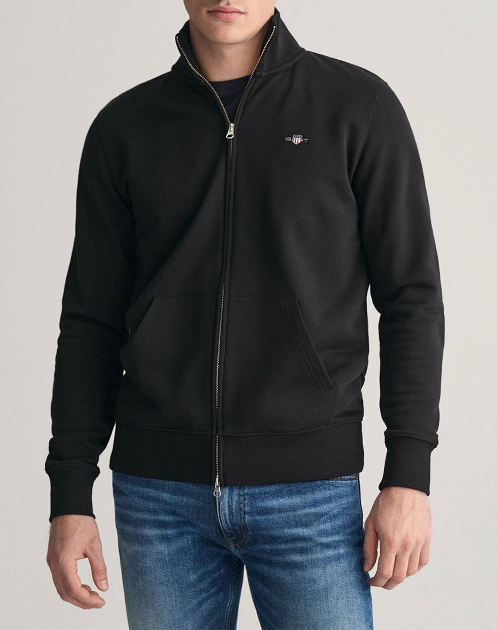 Gant Cardigan Reg Shield Full Zip Sweat Men Clothes Jackets Zip Through Hoodies Black Cotton,Synthetic 3G2008006 5 Male Zip Through Hoodies Black