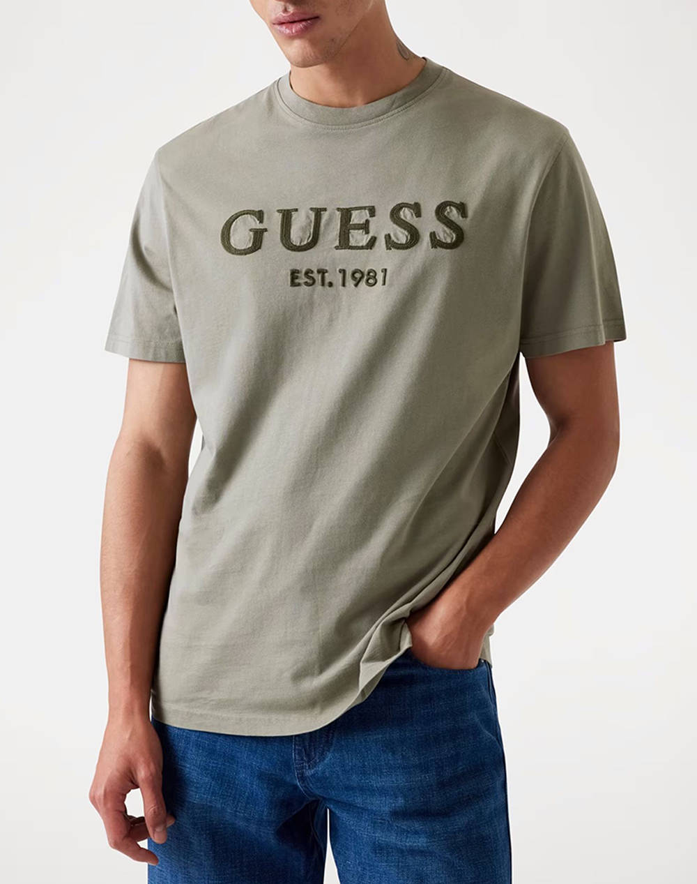 Guess Ss Cn Guess Box Logo Tee Men''S T Shirt Men Clothes T Shirts & Sweatshirts T Shirts Olive Cotton M5Yi17I3Z14 G9D5 Male T-Shirts