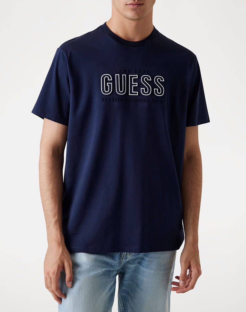 Guess Ss Bsc Guess Embossed Logo Tee Men''S T Shirt Men Clothes T Shirts & Sweatshirts T Shirts Darkblue Cotton M5Yi44Kbw41 F73J Male T-Shirts Blue