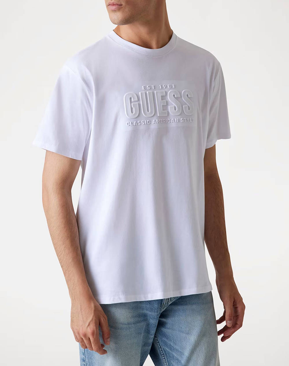 Guess Ss Bsc Guess Embossed Logo Tee Men''S T Shirt Men Clothes T Shirts & Sweatshirts T Shirts White Cotton M5Yi44Kbw41 G011 Male T-Shirts