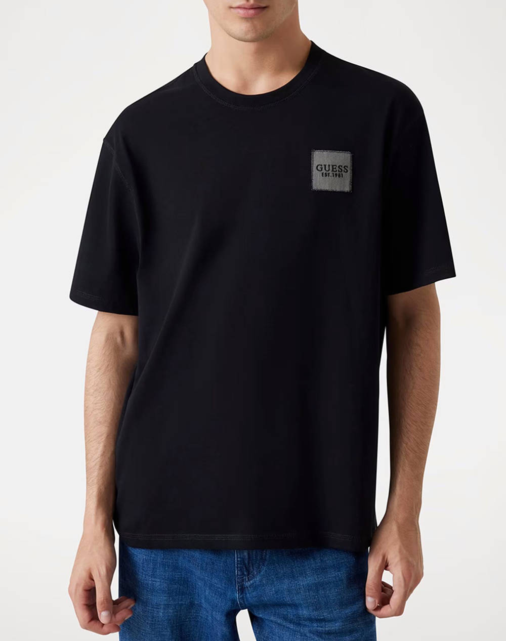 Guess Ss Cn Patch At Chest Tee Men''S T Shirt Men Clothes T Shirts & Sweatshirts T Shirts Black Cotton M5Yi27Kccm1 Jblk Male T-Shirts Black