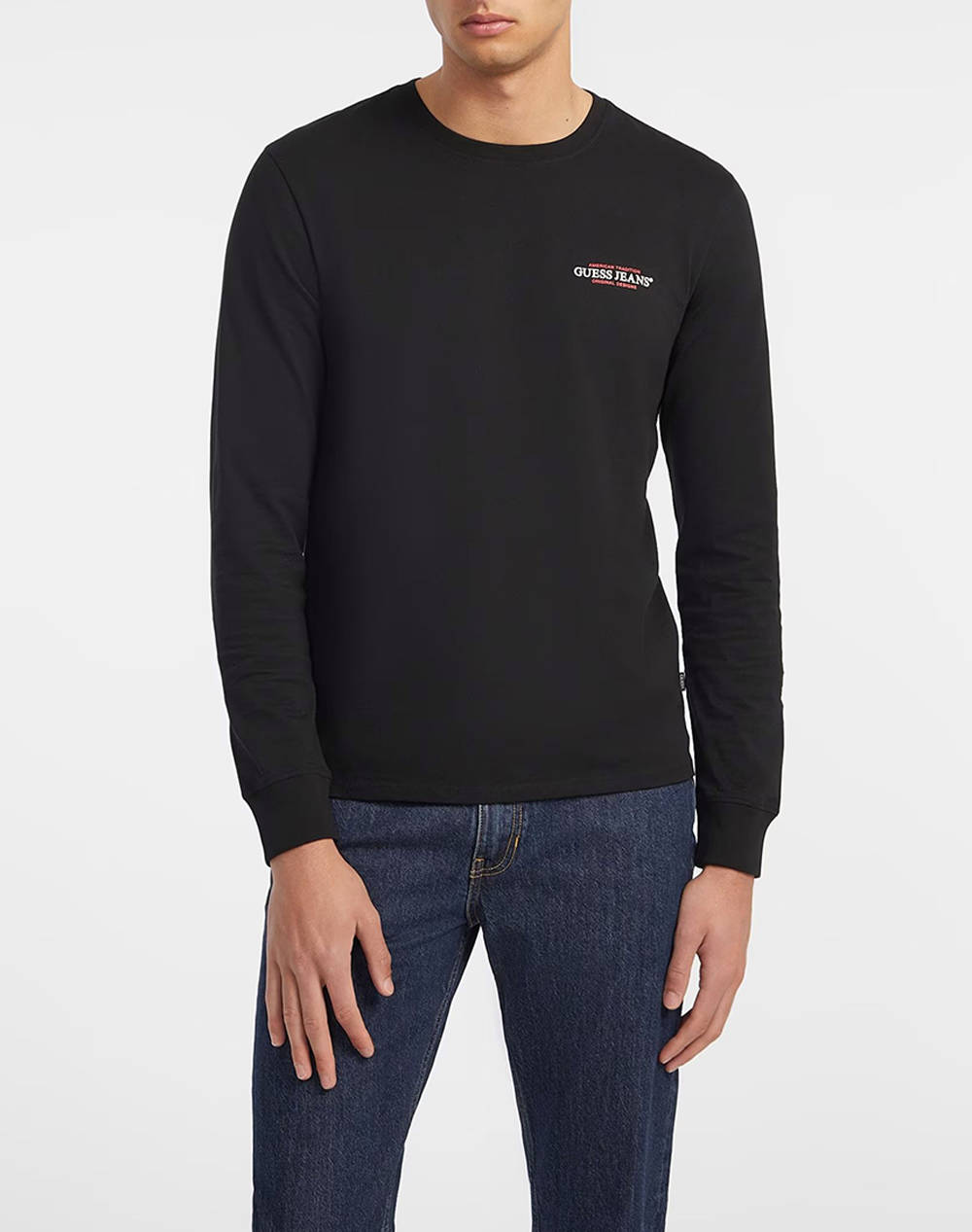Guess Jeans Gj Ls Cn Slim American Tr Tee Men''S T Shirt Men Clothes T Shirts & Sweatshirts T Shirts Black Cotton M4Yi54K8Hm0 Jblk Male T-Shirts Black