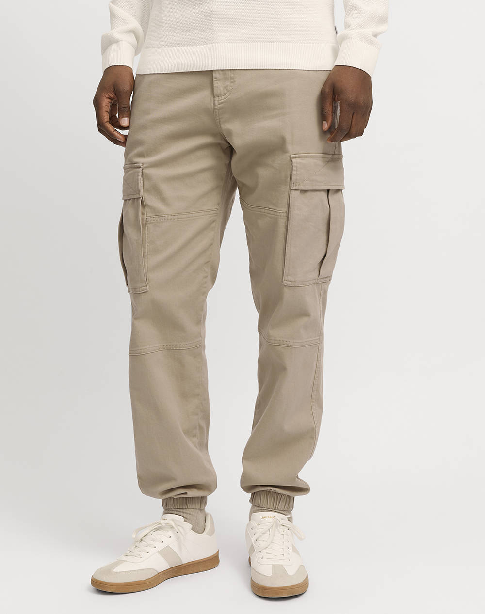 Jack&Jones Jpstkane Jonnie Cuffed Cargo Track Men Clothes Trousers Cargo Biege Cotton,Elastic 12268261 Crockery Male Cargo Biege