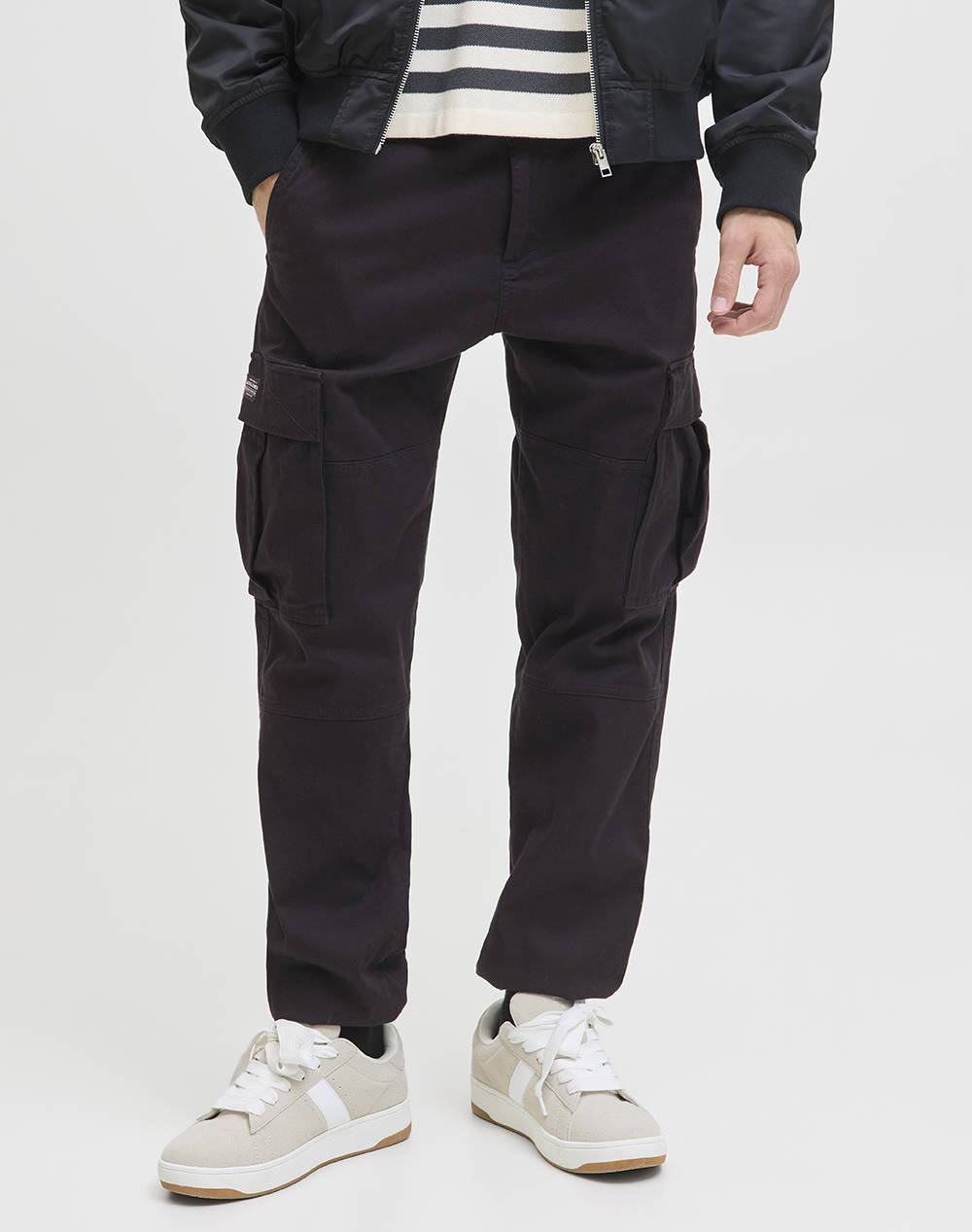 Jack&Jones Jpstkane Jonnie Cuffed Cargo Track Men Clothes Trousers Cargo Black Cotton,Elastic 12268261 Black Male Cargo Black
