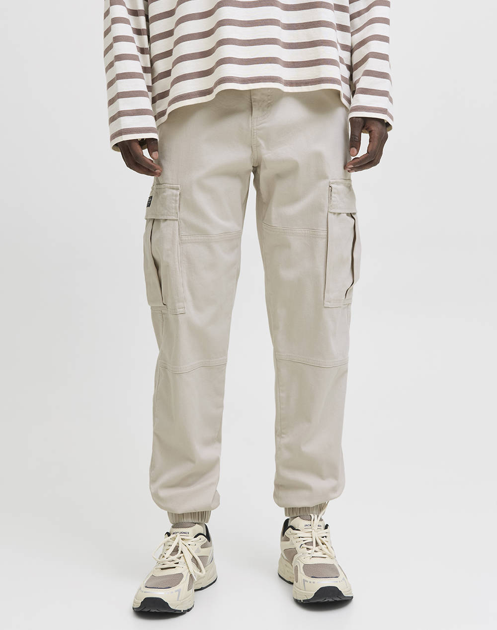 Jack&Jones Jpstkane Jonnie Cuffed Cargo Track Men Clothes Trousers Cargo Ecru Cotton,Elastic 12268261 Moonbeam Male Cargo