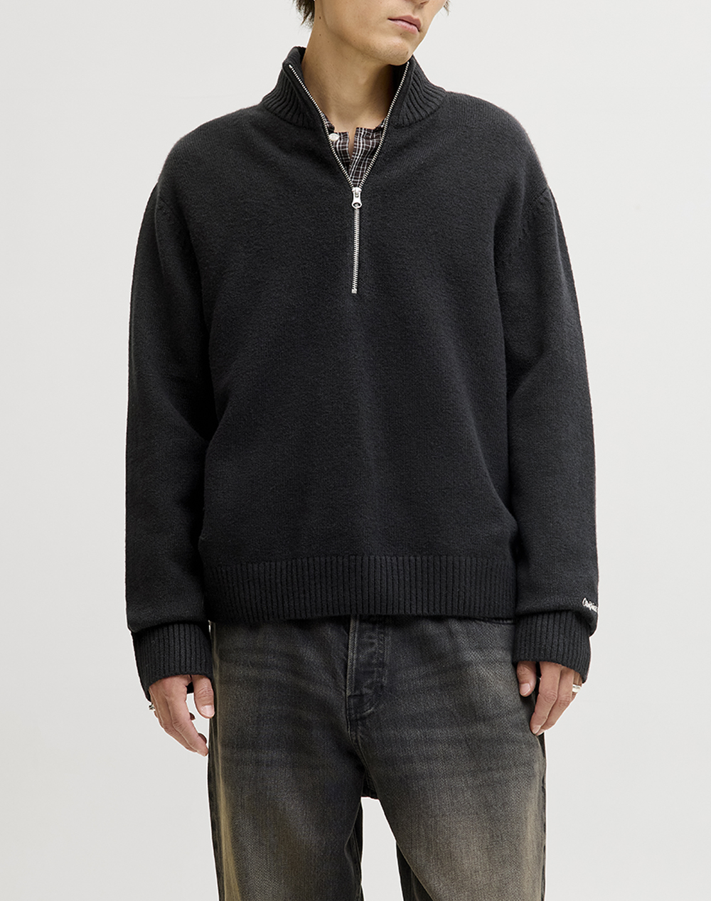 Jack&Jones Jornorrebro Knit Half Zip Sn Ανδρας Ρουχα Μπλουζες Πλεκτα Black Βαμβακιμε Ελαστανσυνθετικο 12282749 Black