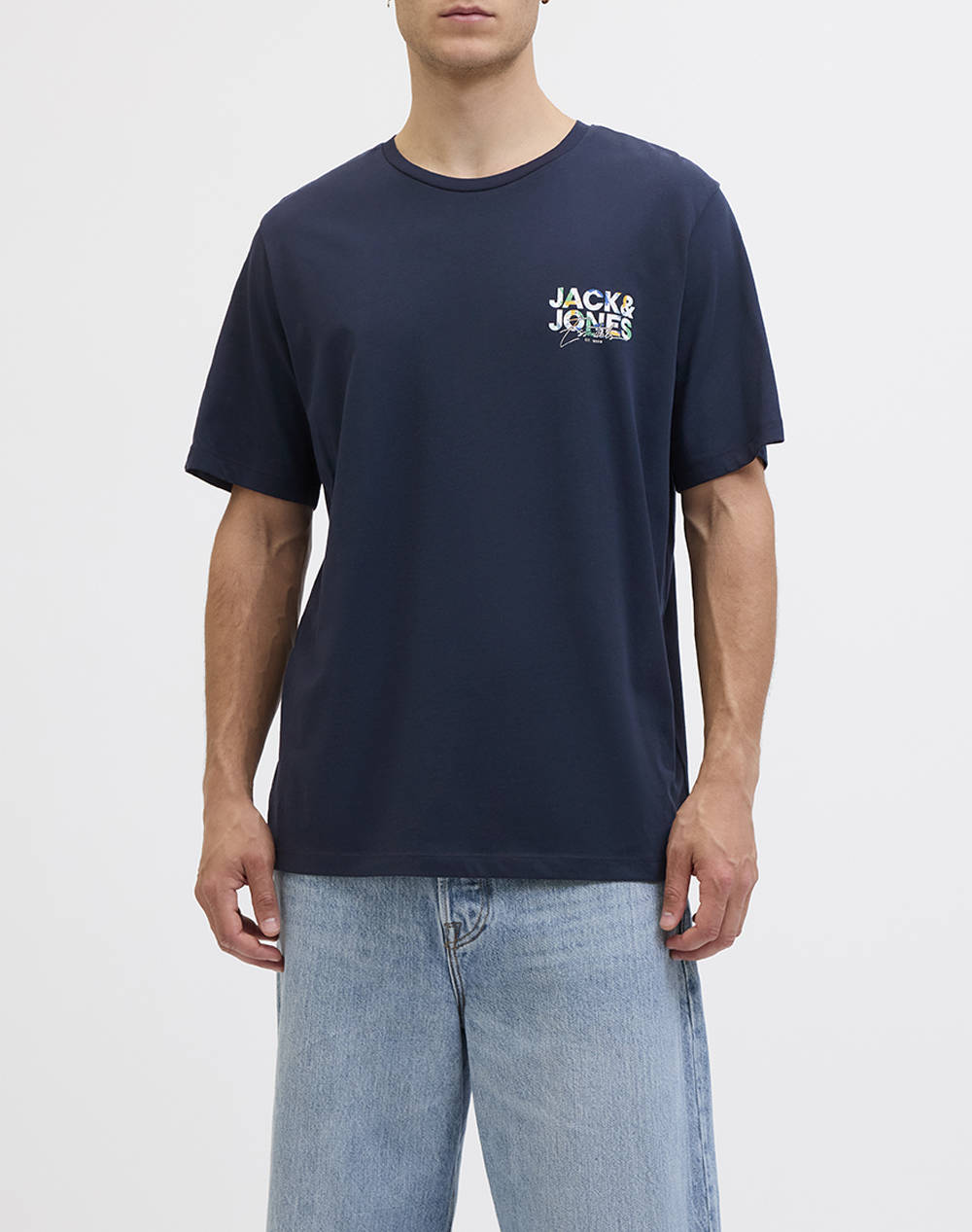 Jack&Jones Jjgeplas Tee Ss Crew Neck Ln Men Clothes T Shirts & Sweatshirts T Shirts Navyblue Cotton 12278523 Sky Captainsmall Print Male T-Shirts Blue