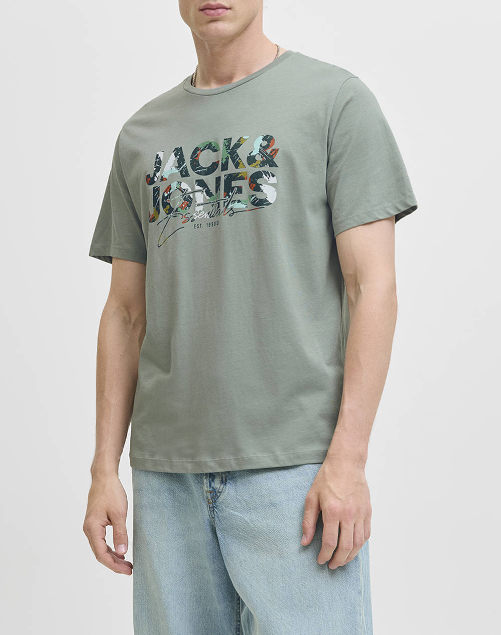 Jack&Jones Jjgeplas Tee Ss Crew Neck Ln Men Clothes T Shirts & Sweatshirts T Shirts Olive Cotton 12278523 Iceberg Green Male T-Shirts