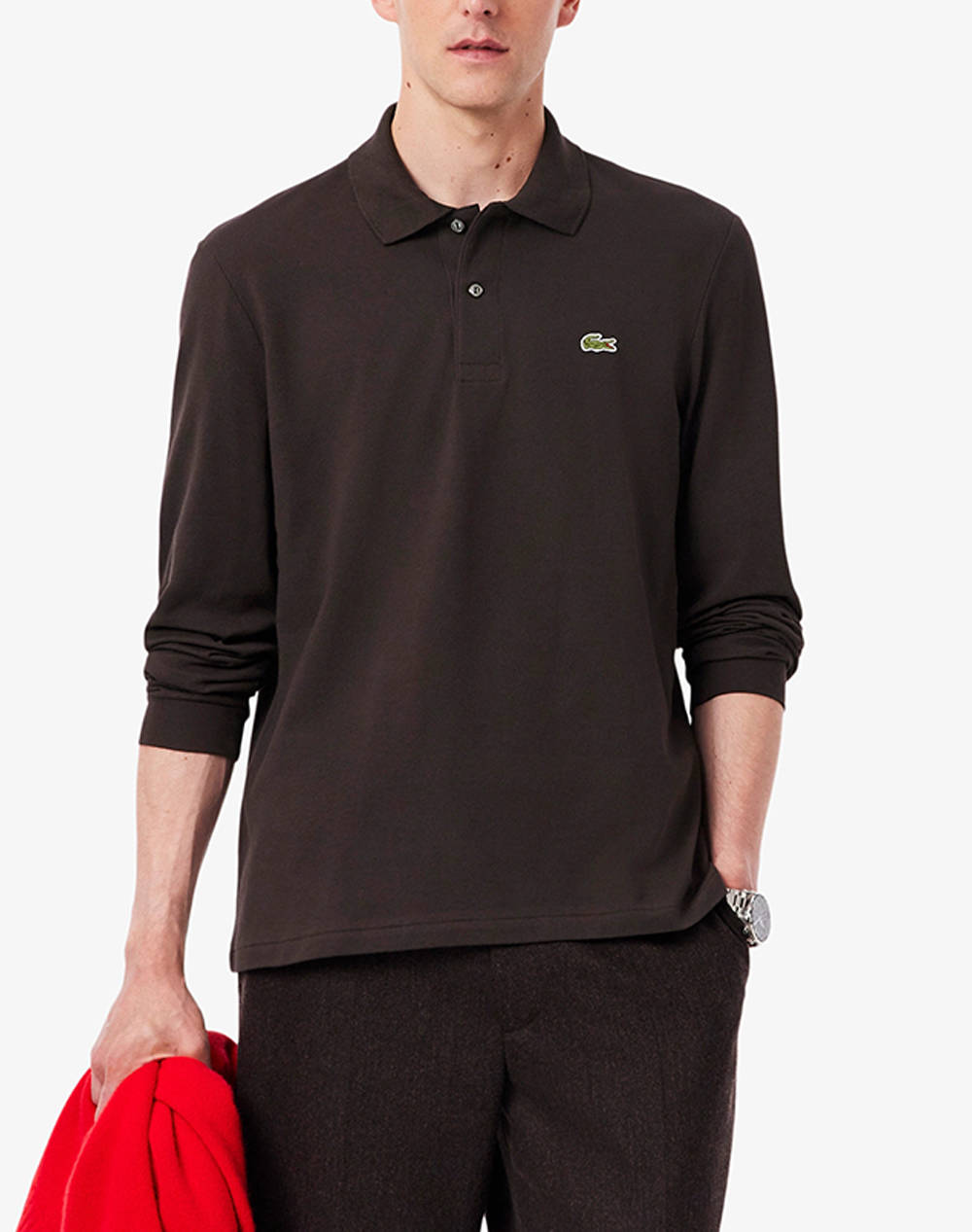 Lacoste Polo Ls T Shirt Men Clothes T Shirts & Sweatshirts Polo Darkbrown Cotton,Elastic 3L1312 Skb Male Polo Brown