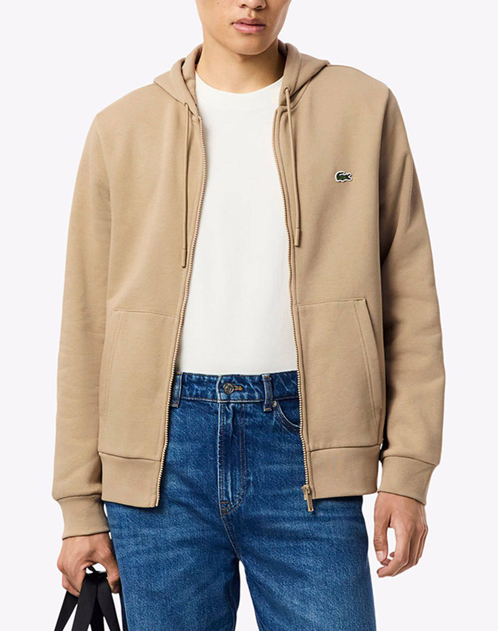 Lacoste Ls Sweatshirt Men Clothes Jackets Zip Through Hoodies Biege Cotton,Synthetic 3Sh9626 02S Male Zip Through Hoodies Biege