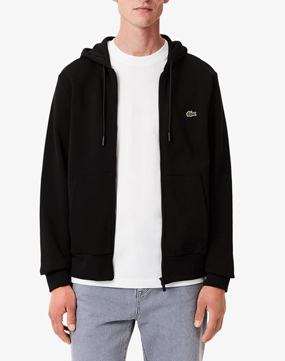 Lacoste Ls Sweatshirt Men Clothes Jackets Zip Through Hoodies Black Cotton,Synthetic 3Sh9626 031 Male Zip Through Hoodies Black