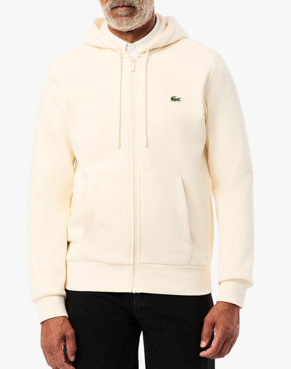 Lacoste Ls Sweatshirt Men Clothes Jackets Zip Through Hoodies Cream Cotton,Synthetic 3Sh9626 Xfj Male Zip Through Hoodies