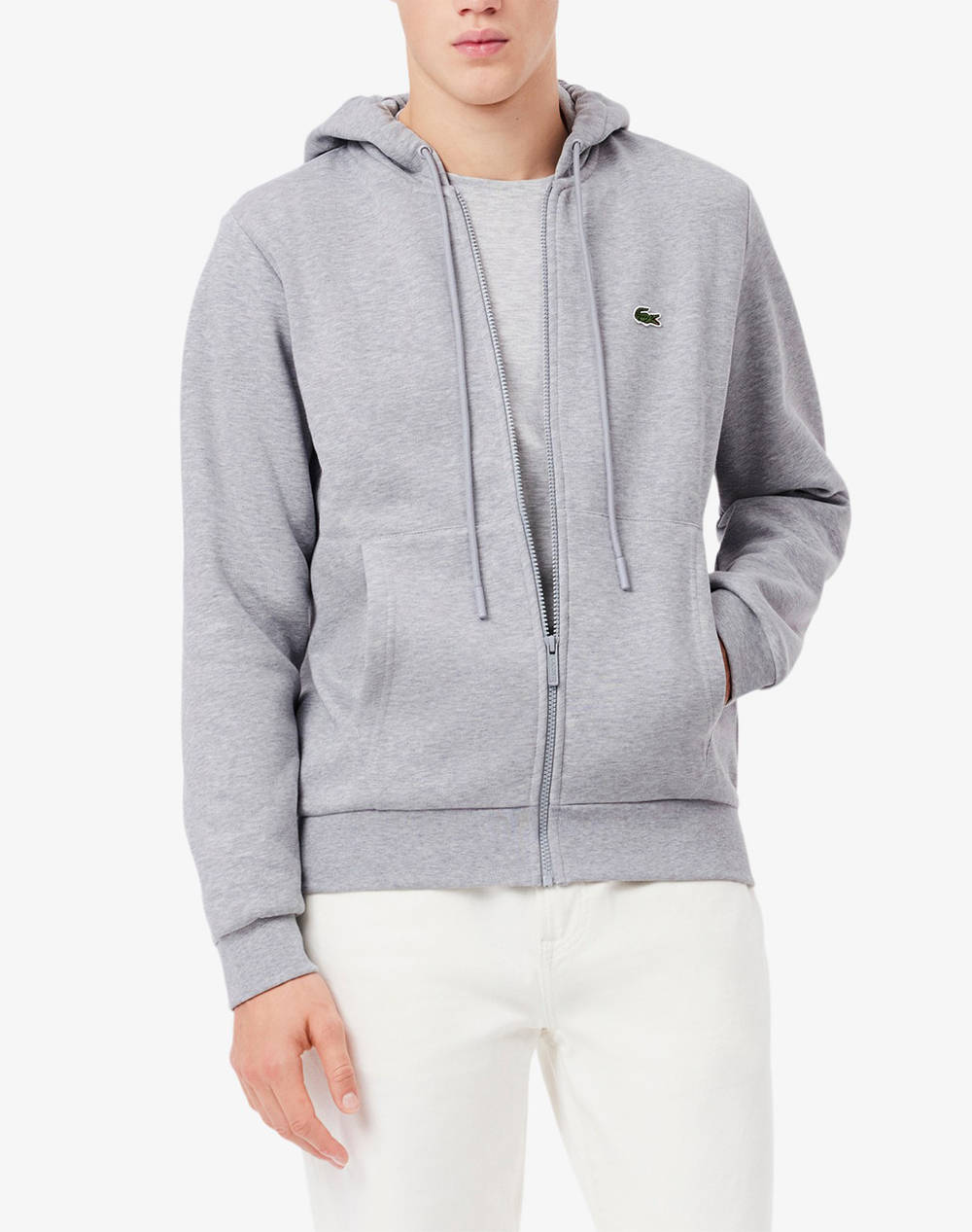 Lacoste Ls Sweatshirt Men Clothes Jackets Zip Through Hoodies Lightgray Cotton,Synthetic 3Sh9626 Cca Male Zip Through Hoodies