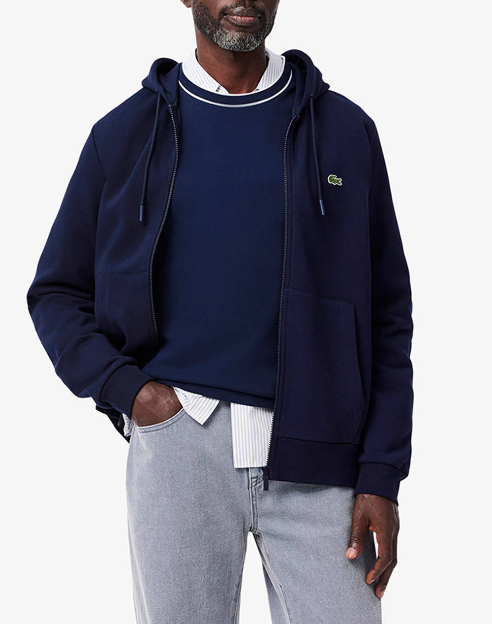 Lacoste Ls Sweatshirt Men Clothes Jackets Zip Through Hoodies Navyblue Cotton,Synthetic 3Sh9626 166 Male Zip Through Hoodies Blue