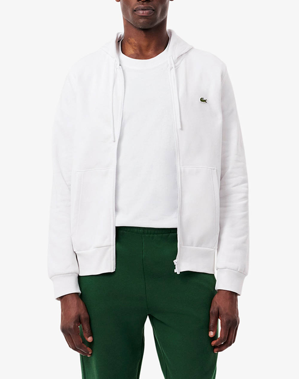 Lacoste Ls Sweatshirt Men Clothes Jackets Zip Through Hoodies White Cotton,Synthetic 3Sh9626 001 Male Zip Through Hoodies