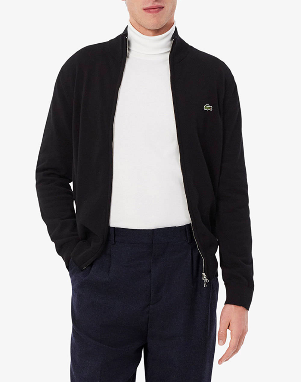 Lacoste Knitted Sweater Men Clothes Jackets Cardigans Black Cotton 3Ah1957 031 Male Cardigans Black