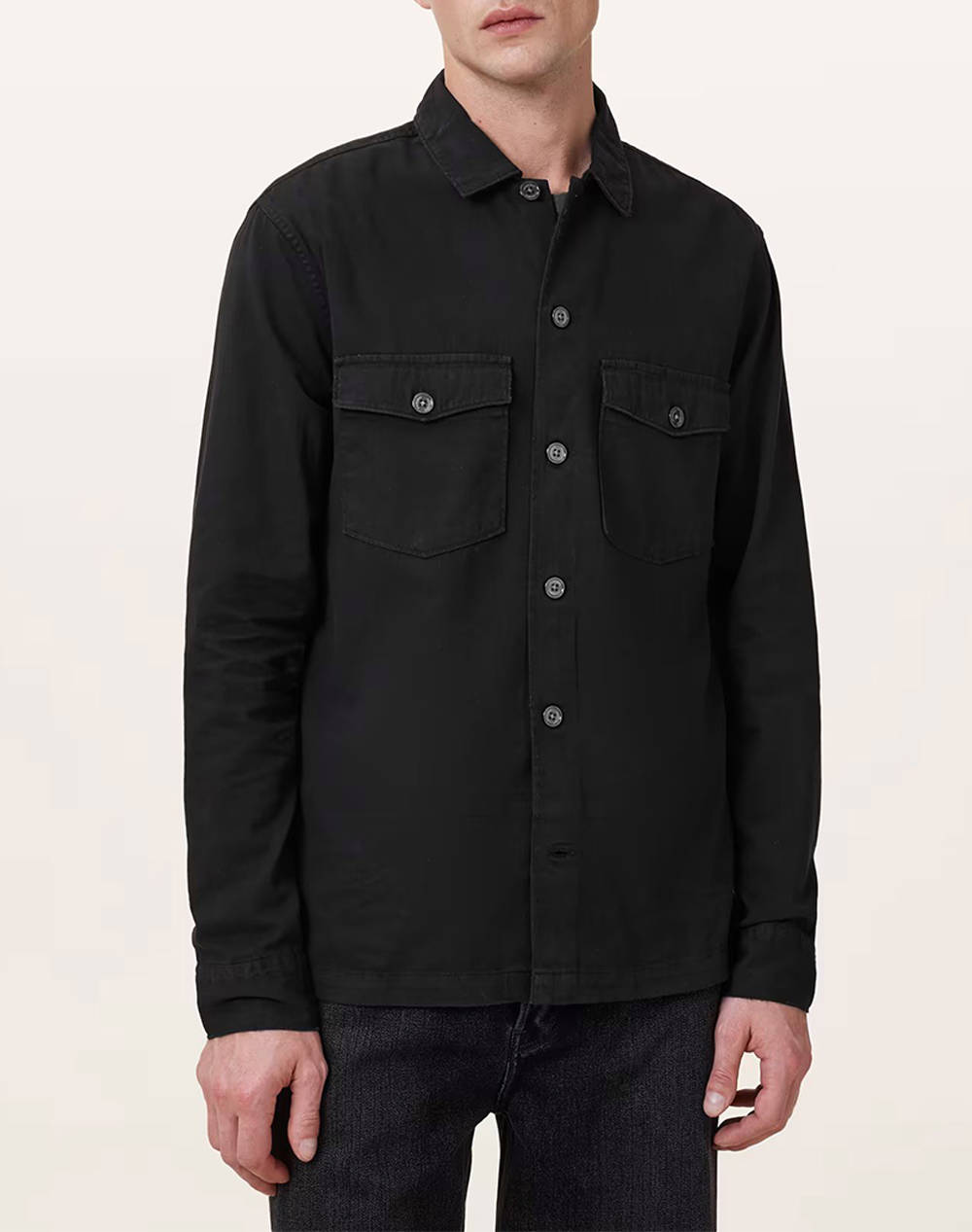 All Saints Spotter Ls Shirt Men Clothes Shirts Black Cotton M154Sb Black Male Shirts Black