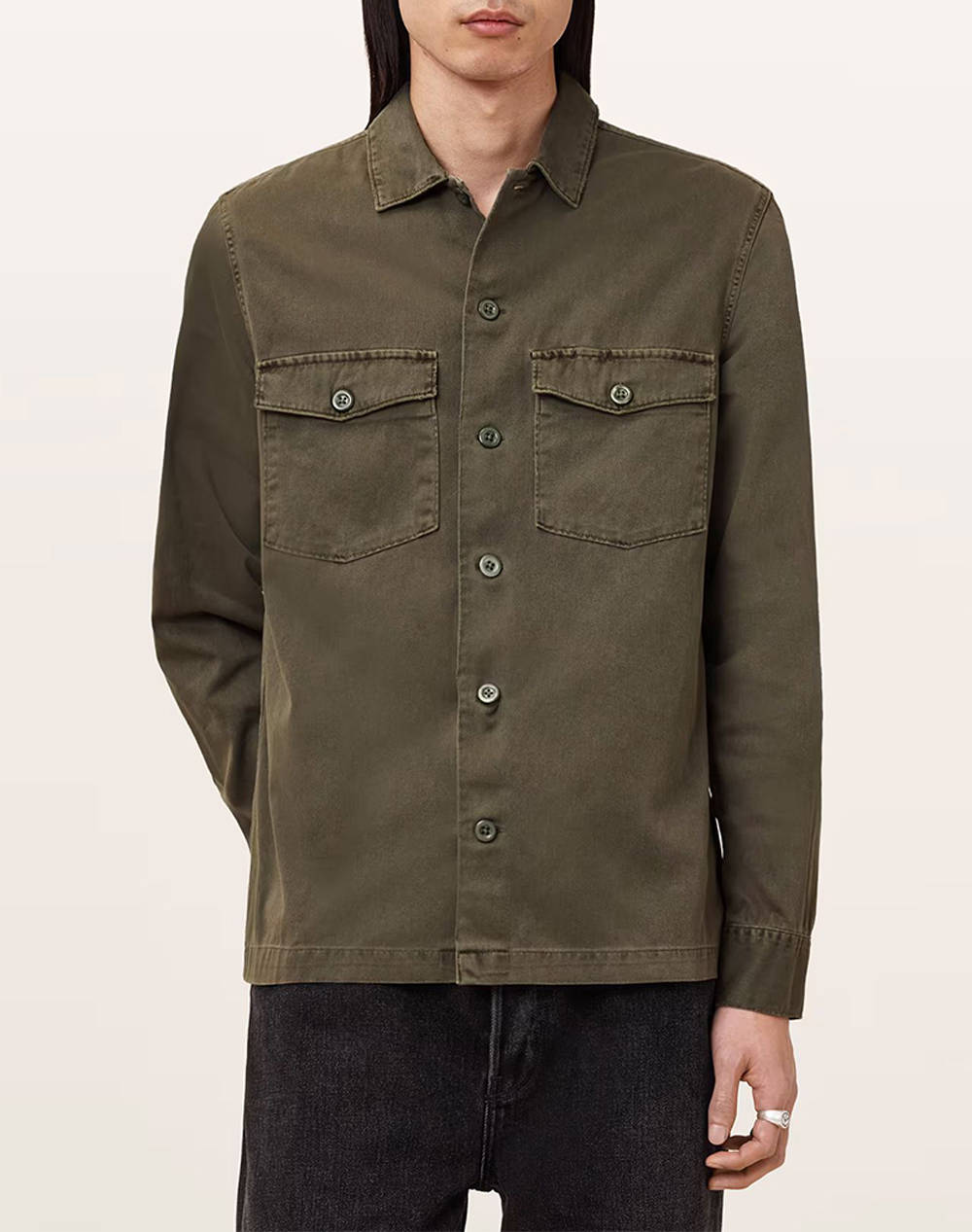 All Saints Spotter Ls Shirt Men Clothes Shirts Green Cotton M154Sb Cargo Green Male Shirts Green