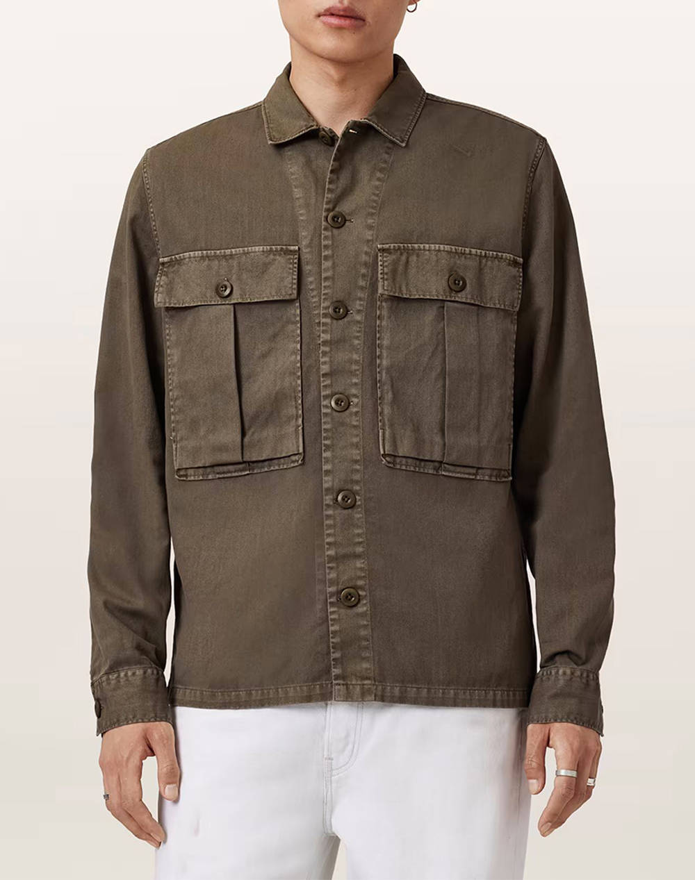 All Saints Albyn Ls Shirt Men Clothes Shirts Darkgreen Cotton M018Sd Pastoral Green Male Shirts Green