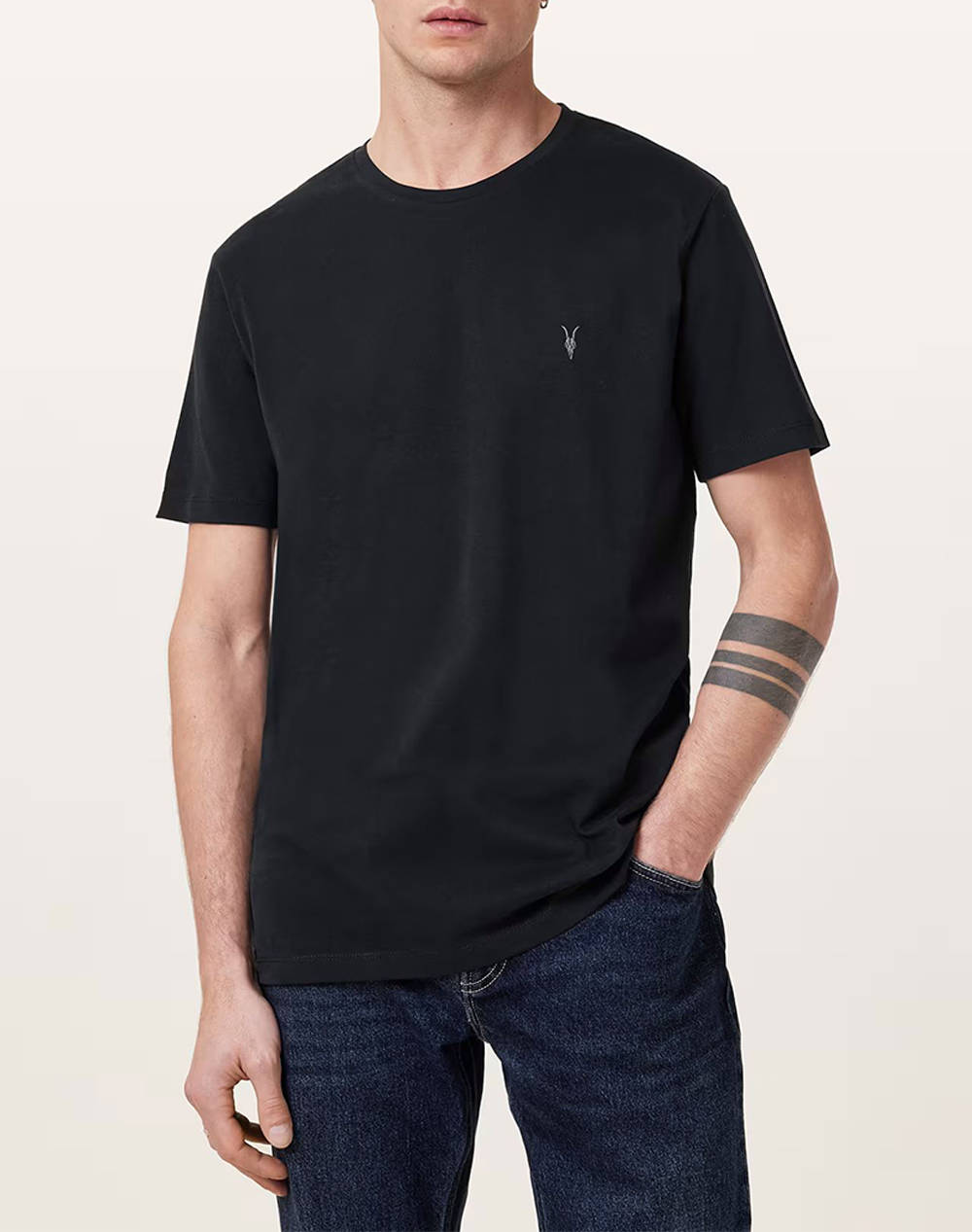 All Saints Brace Ss Crew Men Clothes T Shirts & Sweatshirts T Shirts Jetblack Cotton M030Jb Jet Black Male T-Shirts Black