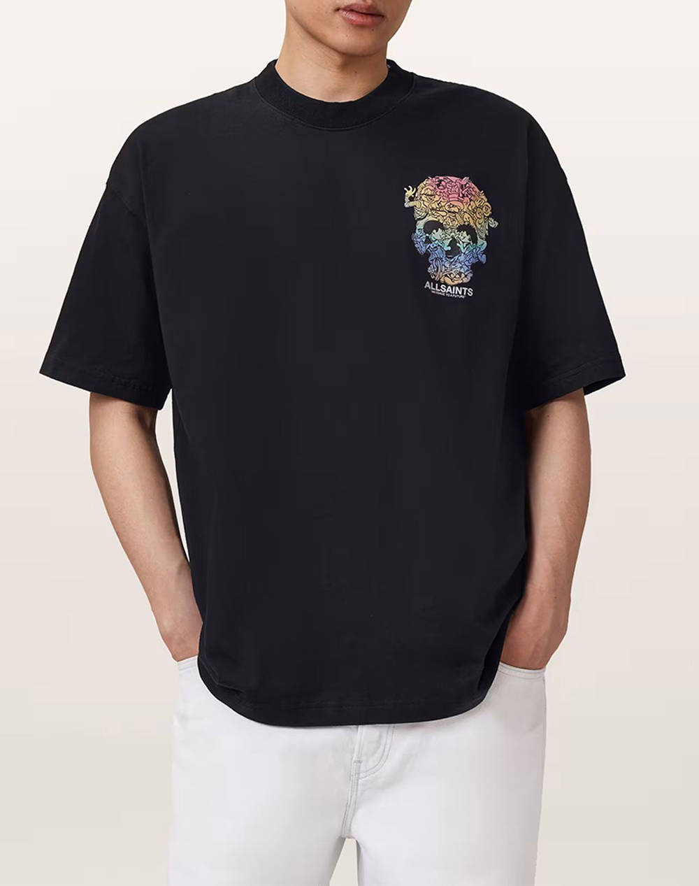 All Saints Trance Ss Crew Men Clothes T Shirts & Sweatshirts T Shirts Black Cotton M022Pd Washed Black Male T-Shirts Black