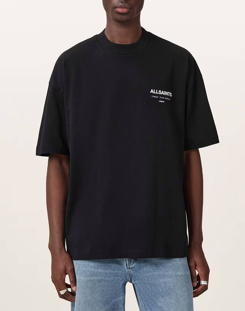 All Saints Underground Ss Crew Men Clothes T Shirts & Sweatshirts T Shirts Jetblack Cotton M071Pb Jet Black Male T-Shirts Black