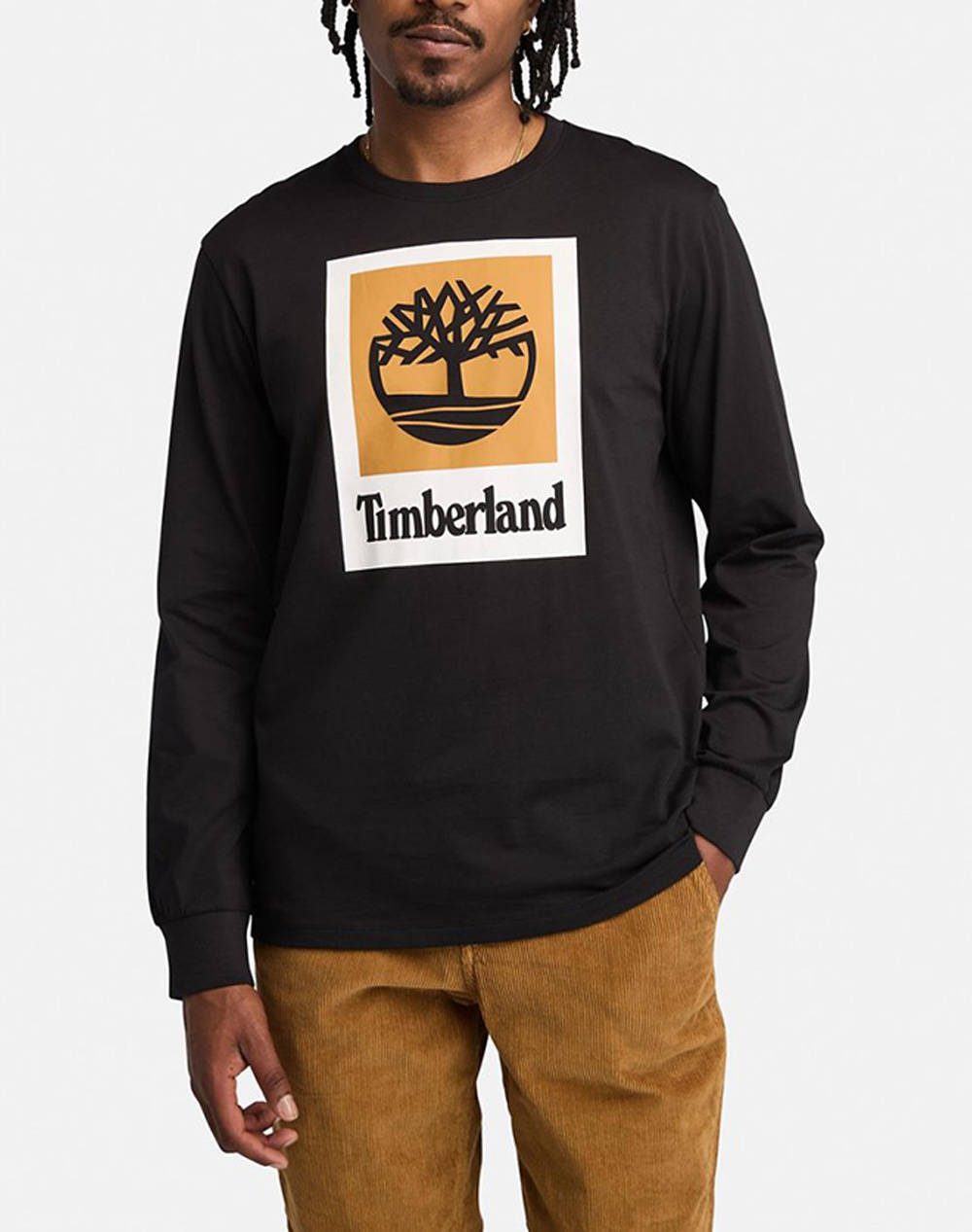 Timberland Stack Logo Colored Long Sleeve Tee Men Clothes T Shirts & Sweatshirts T Shirts Black Cotton Tb0A5Vbb 001 Male T-Shirts Black