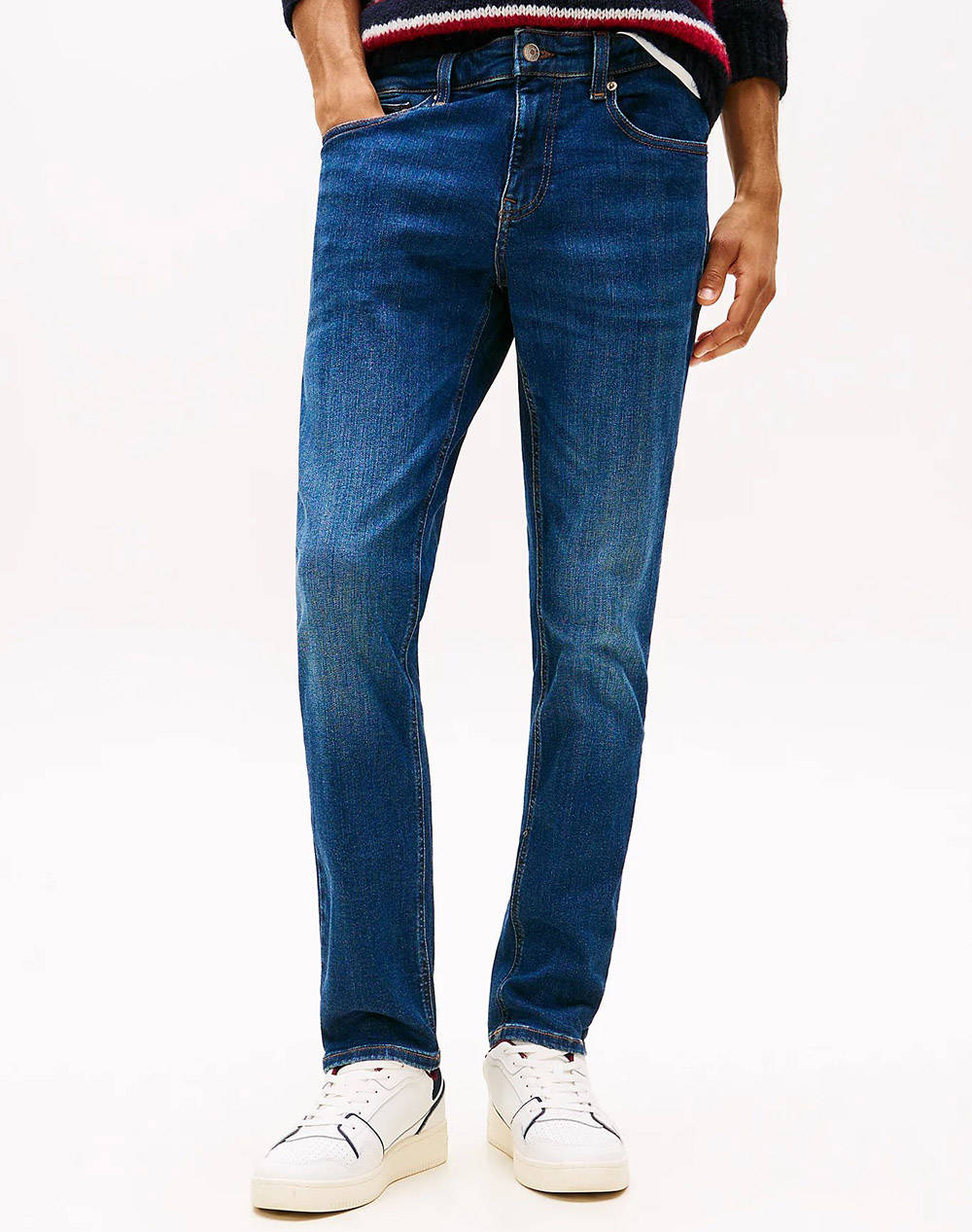 Tommy Jeans Scanton Slim Ai0255 Men Clothes Trousers Jeans Denimblue Cotton,Elastic,Synthetic Dm0Dm21890 1Bk32 Male Jeans Blue