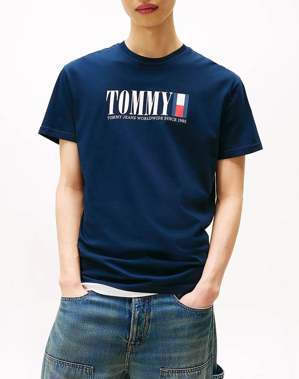 Tommy Jeans Tjm Reg Tommy Dna Flag Tee Ext Men Clothes T Shirts & Sweatshirts T Shirts Darkblue Cotton Dm0Dm21941 C1G Male T-Shirts Blue