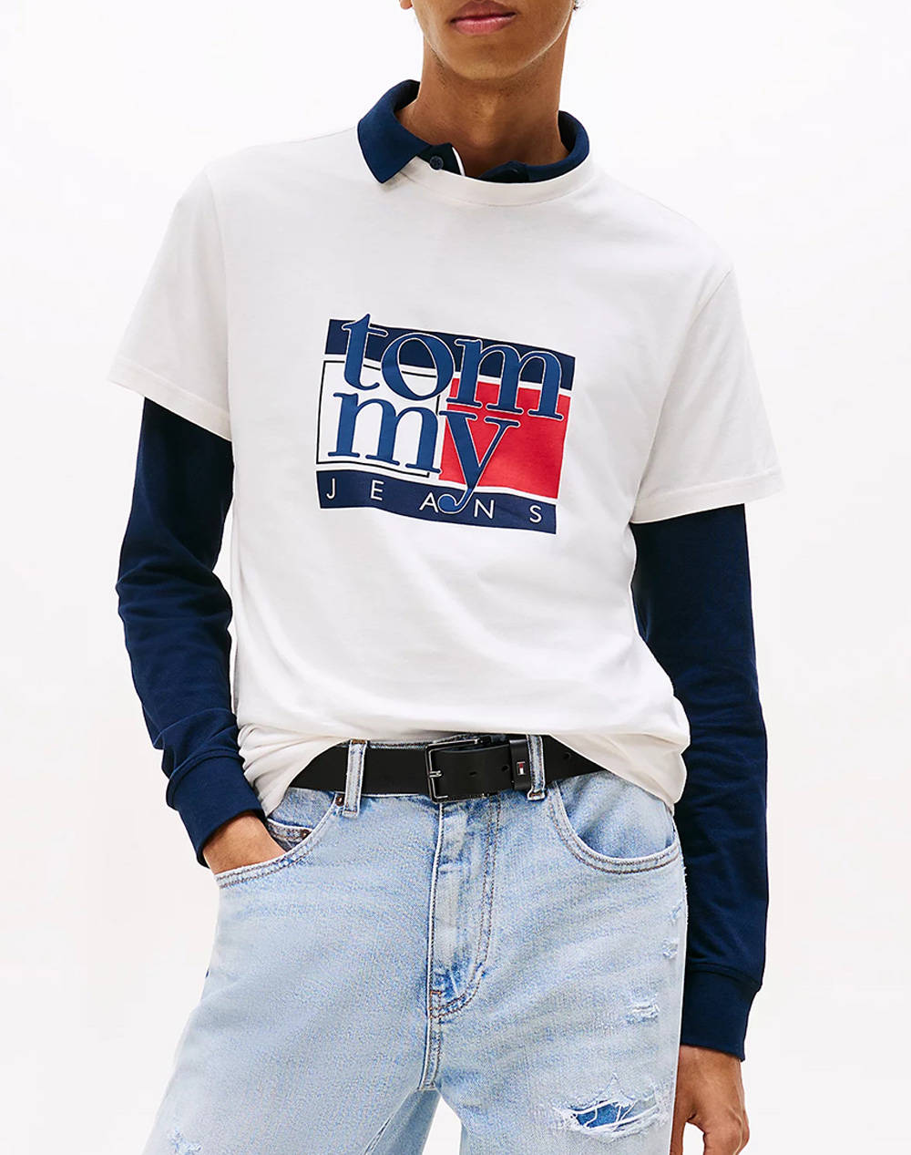 Tommy Jeans Tjm Slim Rwb Flag Tee Ext Men Clothes T Shirts & Sweatshirts T Shirts Offwhite Cotton Dm0Dm21977 Ybh Male T-Shirts