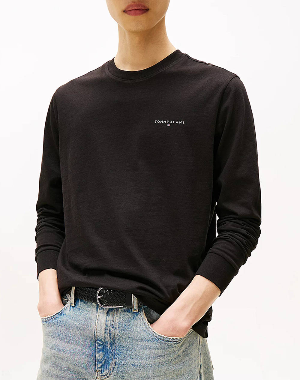 Tommy Jeans Tjm Slim Chest Linear Ls Tee Ext Men Clothes T Shirts & Sweatshirts T Shirts Black Cotton Dm0Dm21594 Bds Male T-Shirts Black