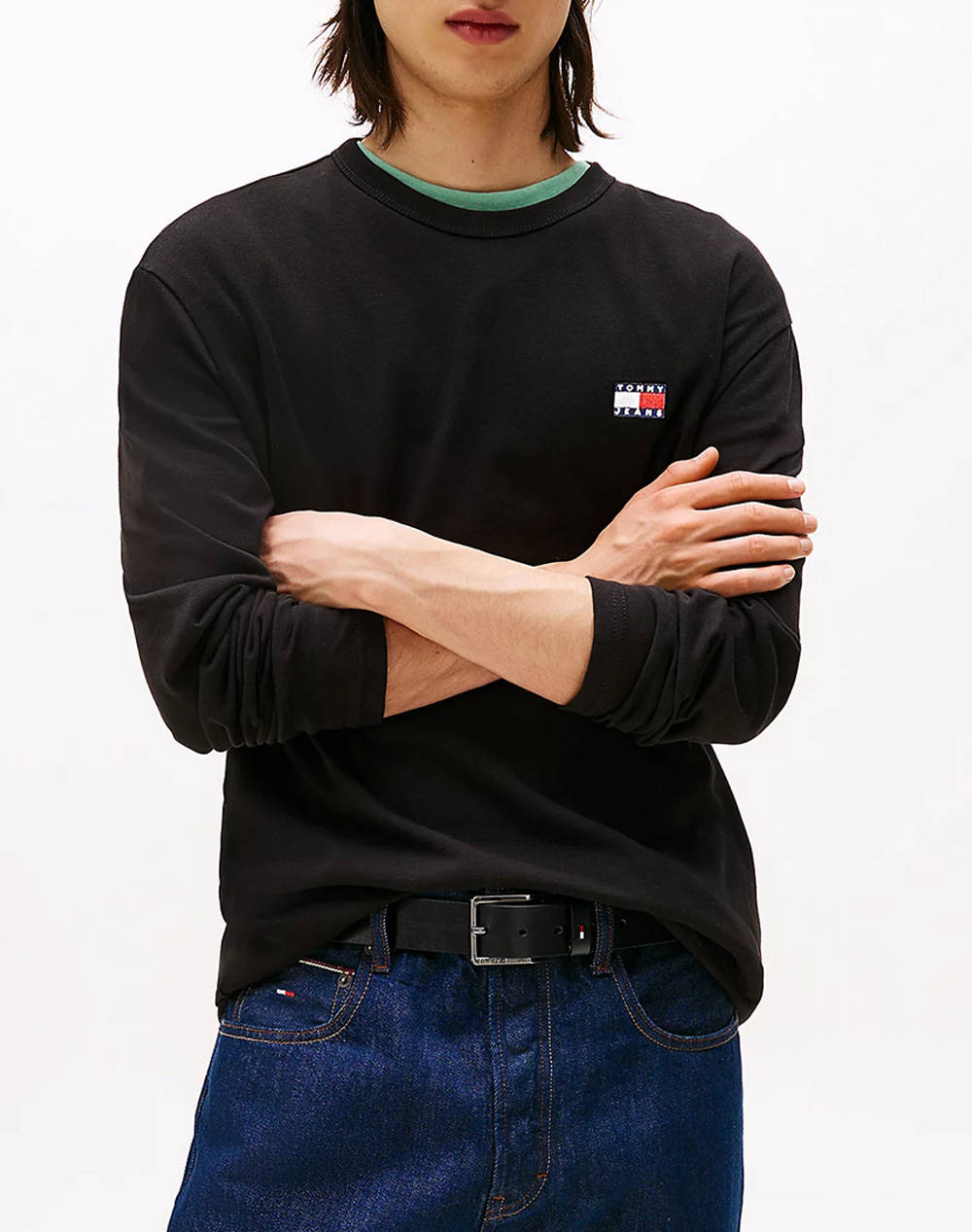 Tommy Jeans Tjm Reg Badge Tee Ls Men Clothes T Shirts & Sweatshirts T Shirts Black Cotton Dm0Dm21974 Bds Male T-Shirts Black