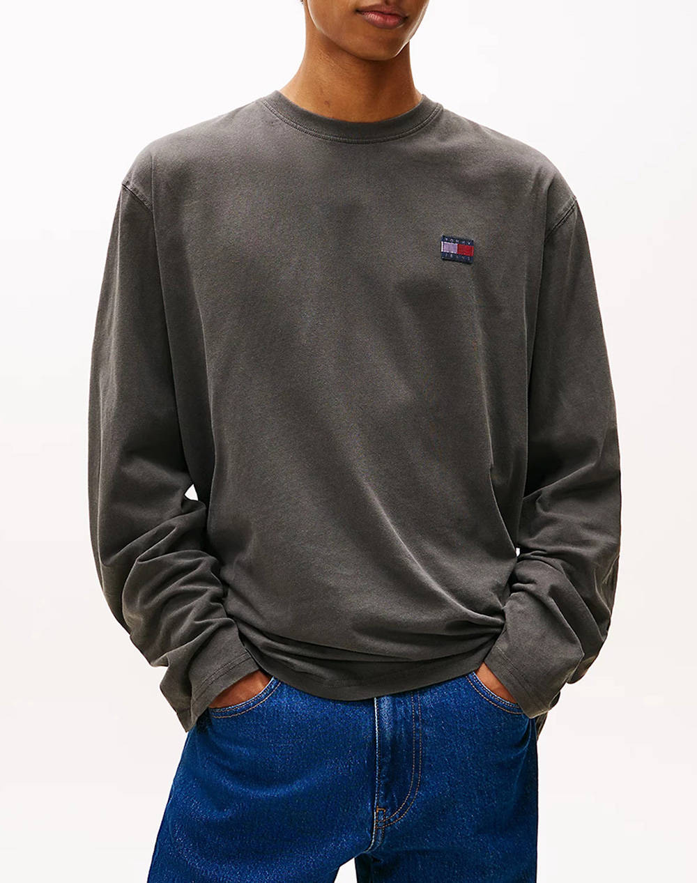 Tommy Jeans Tjm Rlx New Classics Ls Tee Men Clothes T Shirts & Sweatshirts T Shirts Darkslategrey Cotton Dm0Dm21976 Pt2 Male T-Shirts