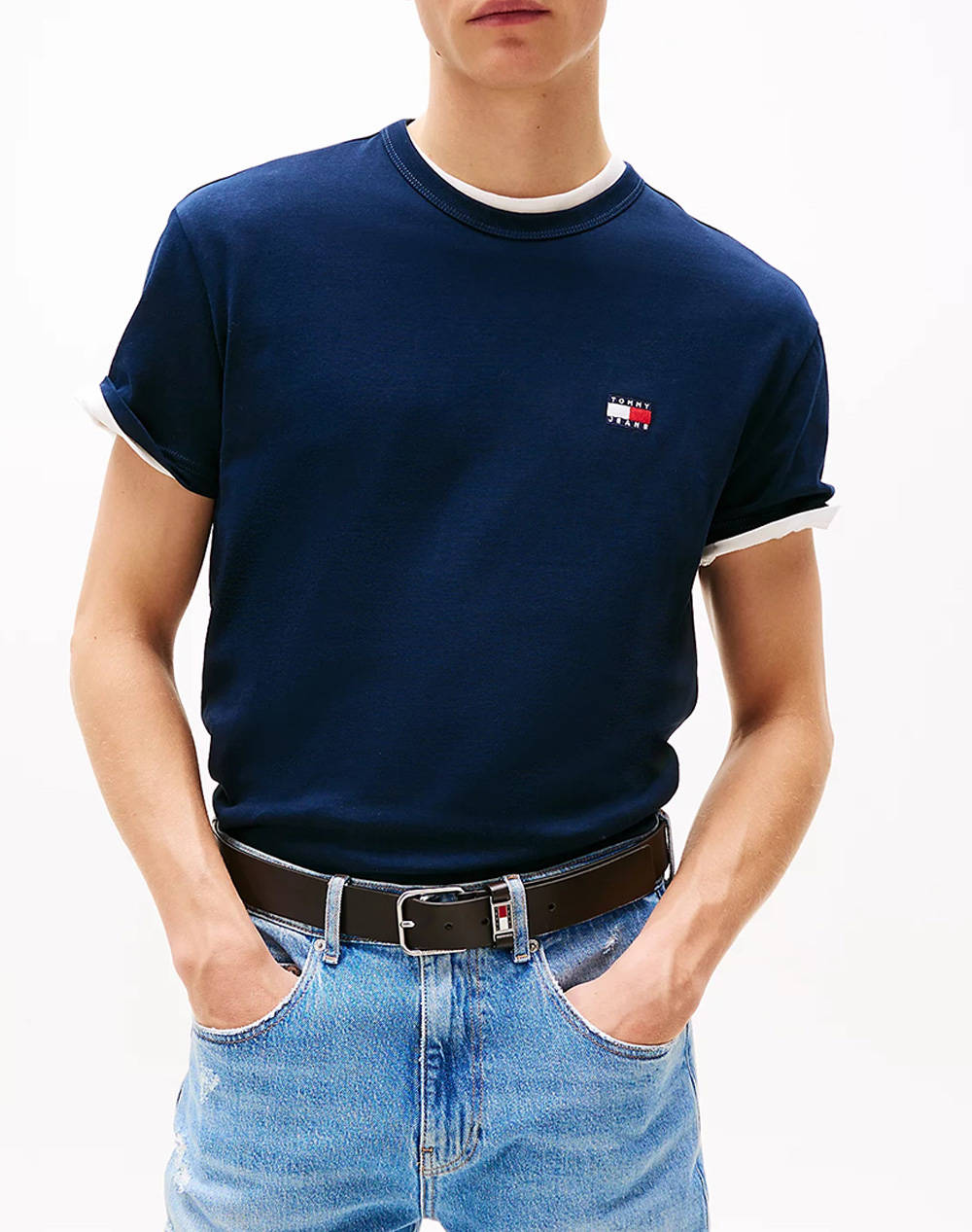 Tommy Jeans Tjm Reg Badge Tee Ext Men Clothes T Shirts & Sweatshirts T Shirts Darkblue Cotton Dm0Dm20322 C1G Male T-Shirts Blue