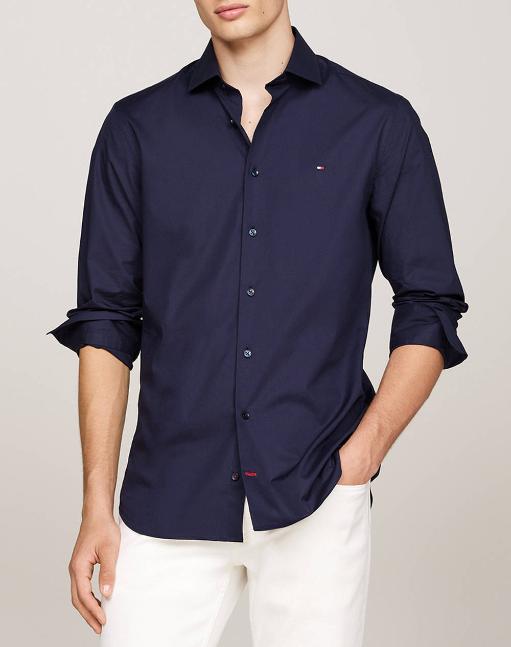 Tommy Hilfiger Cl Flex Poplin Sf Shirt Men Clothes Shirts Darkblue Cotton,Elastic Mw0Mw38347 Chsr Male Shirts Blue