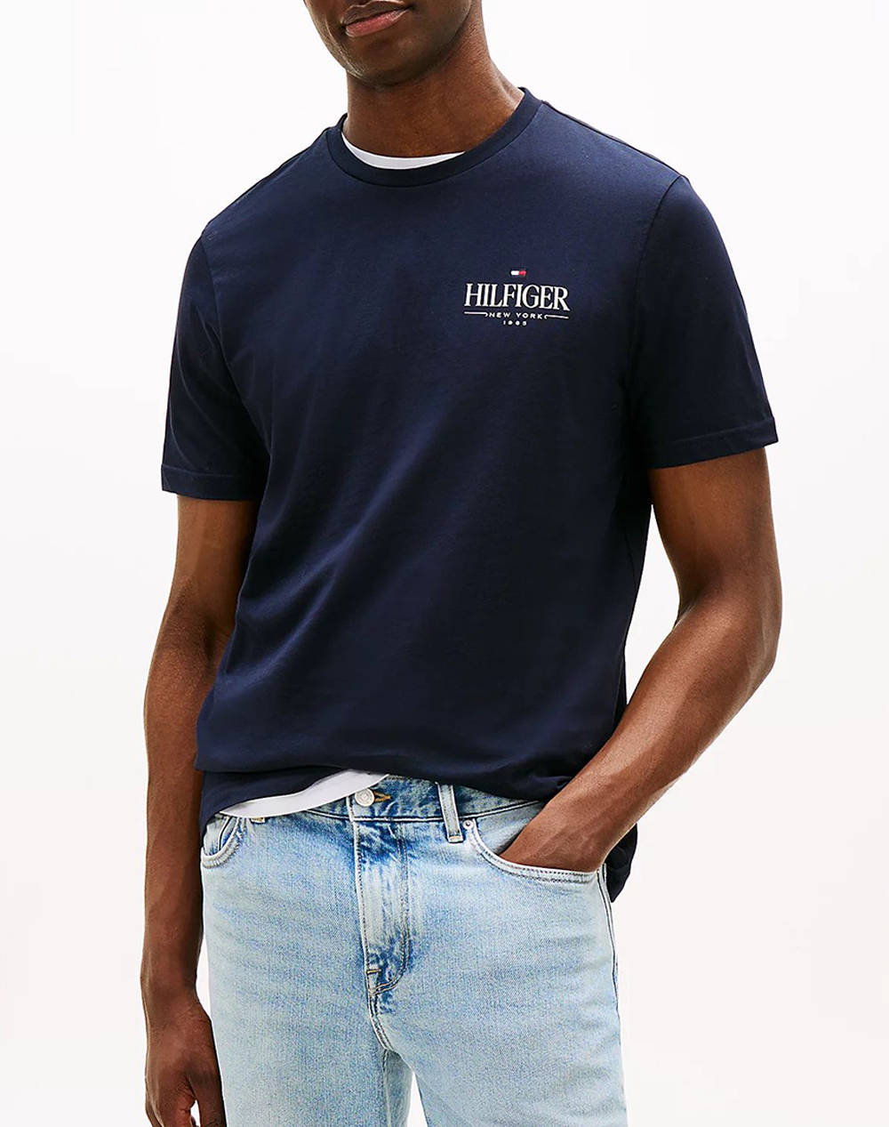 Tommy Hilfiger Hilfiger Stack Tee Men Clothes T Shirts & Sweatshirts T Shirts Darkblue Cotton Mw0Mw39355 Dw5 Male T-Shirts Blue