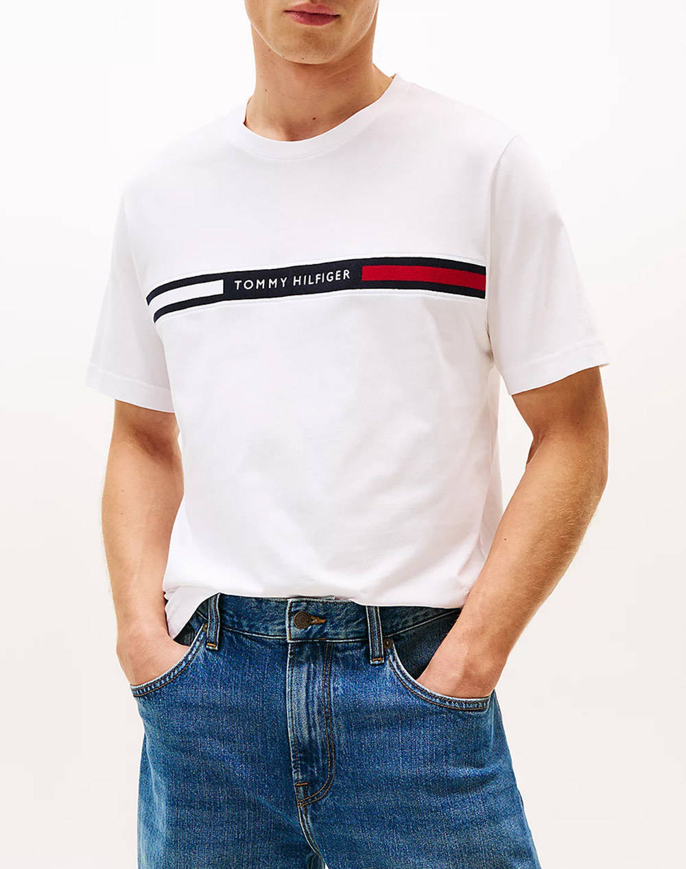 Tommy Hilfiger Hilfiger Chest Insert Tee Men Clothes T Shirts & Sweatshirts T Shirts White Cotton Mw0Mw36498 Ybr Male T-Shirts