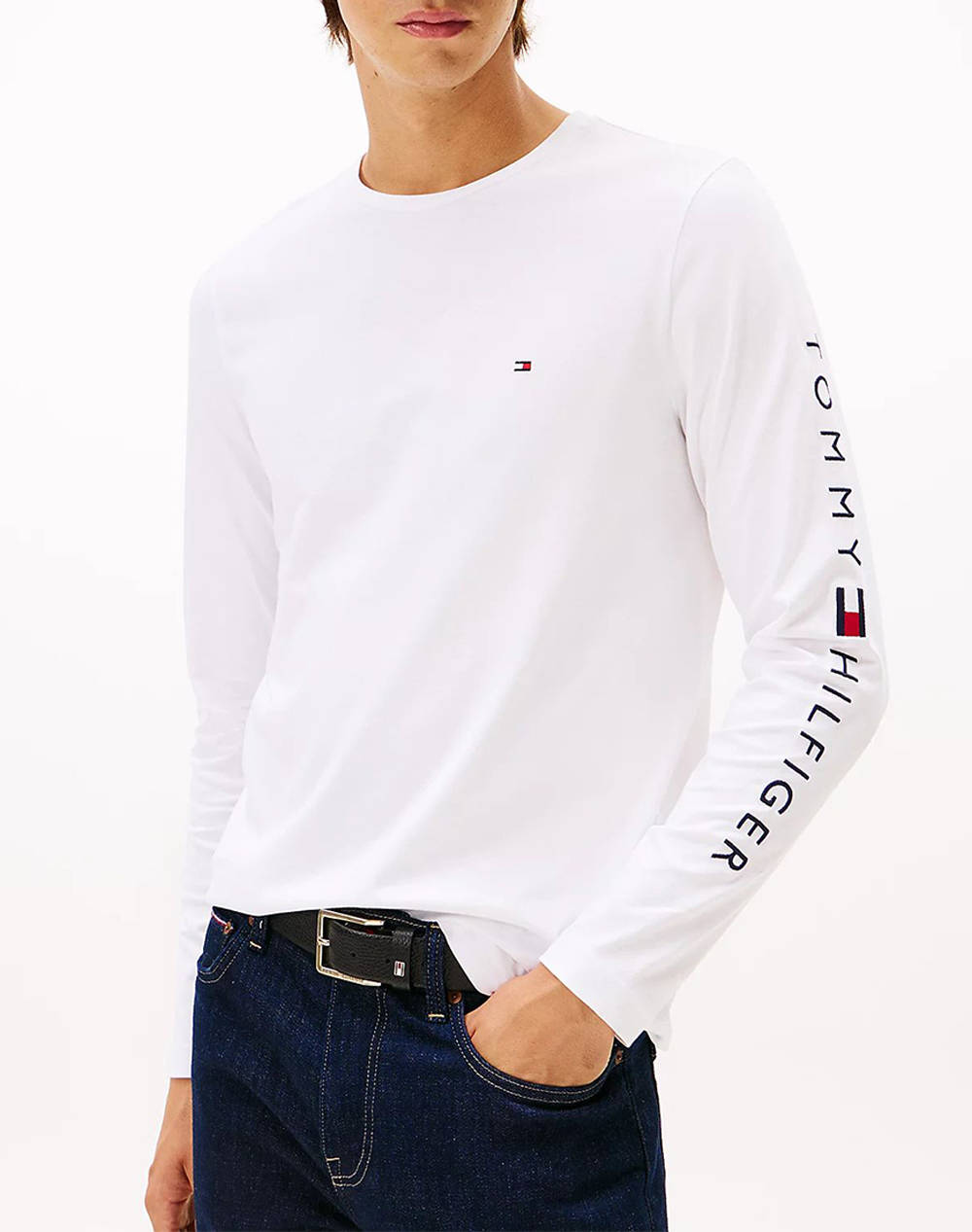 Tommy Hilfiger Tommy Logo Long Sleeve Tee Men Clothes T Shirts & Sweatshirts T Shirts White Cotton Mw0Mw09096 Ybr Male T-Shirts